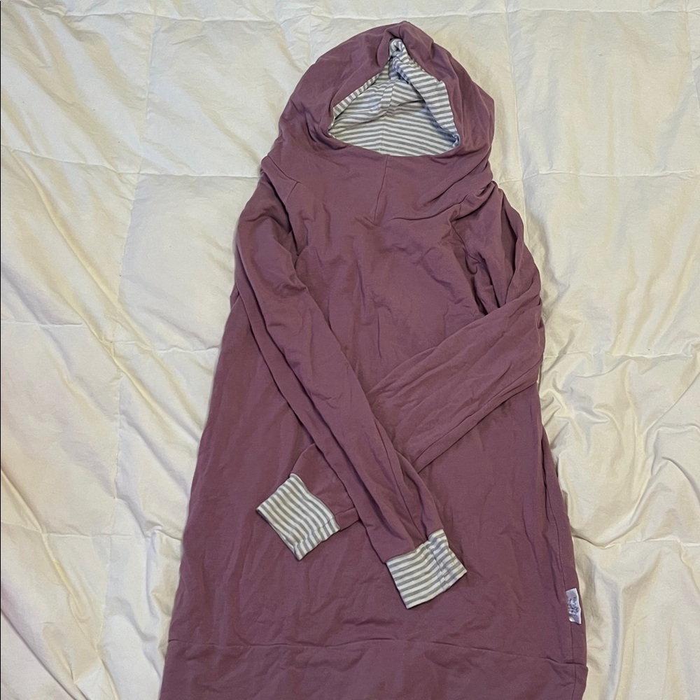 Purple Hooded Tunic with Stripes